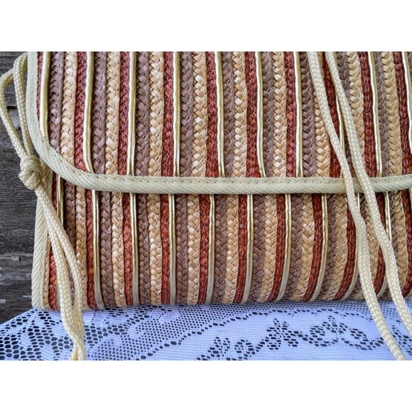 Vintage 1970s Woven Straw Crossbody Bag Purse Boho Retro - Picture 8 of 10